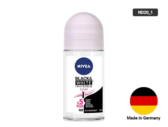 Nivea Black & White Invisible Clear Anti-Perspirant Roll-On 50ml - GERMANY